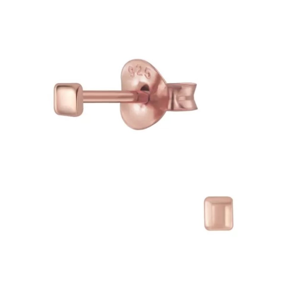 Minimalist Rose Gold Sterling Silver 2mm Square Stud Earrings For Women